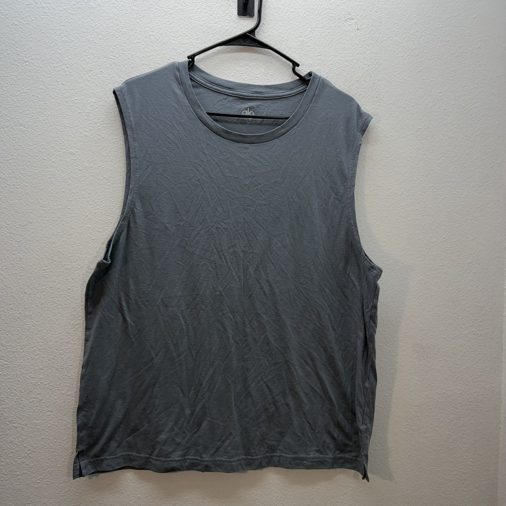 alo Men's Sleeveless Tank Dusty Blue L Crew Neck Jersey Activewear Summer Top